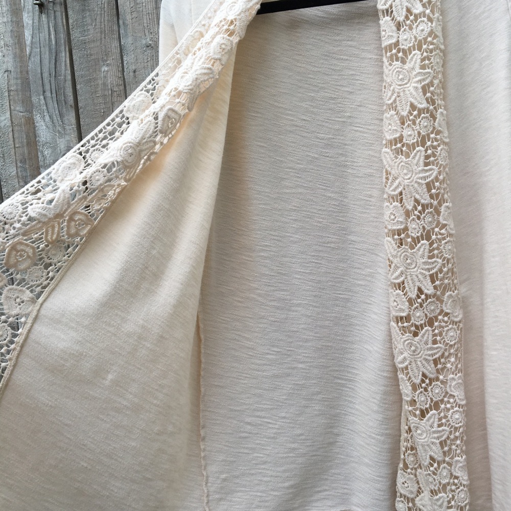 Lucky Brand Cream Cardigan W/Irish Crocheted Lace - Picture 7 of 11